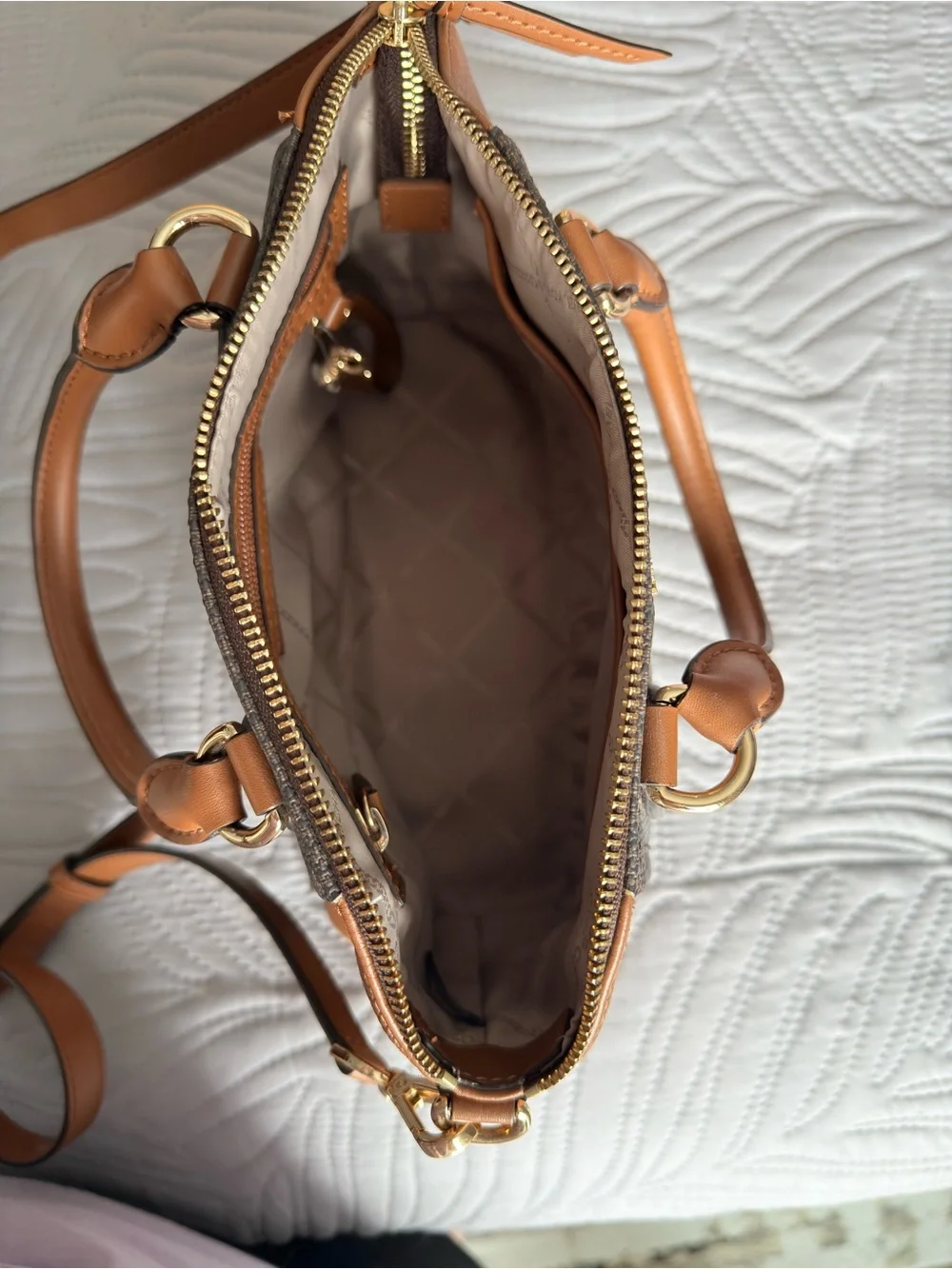 Michael Kors Brown & Tan Logo Saffiano Leather Satchel